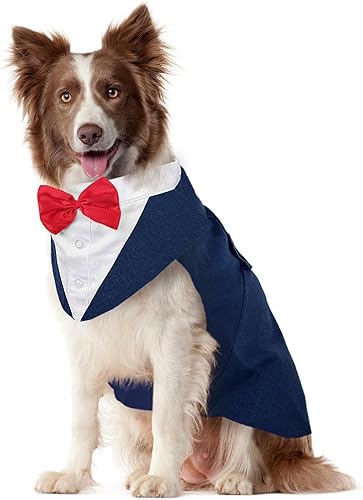 Vista 96 de Kuoser - Juego de traje y paliacate para perros grandes y medianos, tema de esmoquin, para bodas