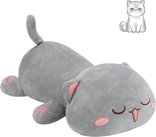 Miniatura 7 de AFAN Lindo cojín largo de peluche Kawaii de 25.9 pulgadas, almohada corporal de gato de peluche suave, almohada de algodón para dormir, cojín de