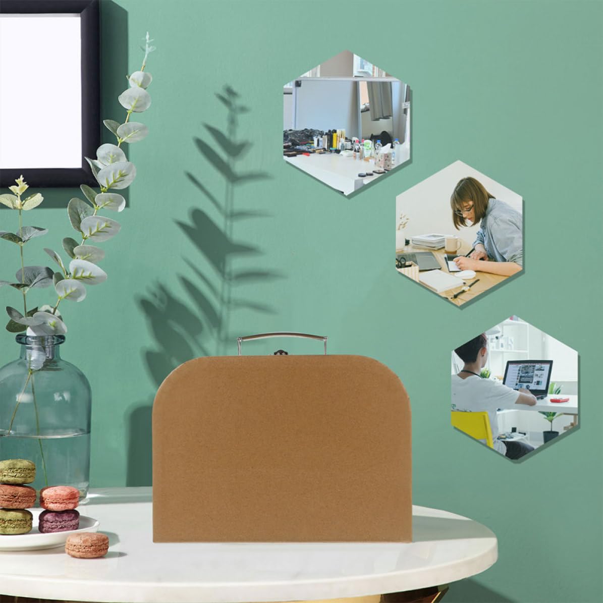 Set 2 Scatole Portaoggetti in Carta Kraft con Manico, Facili da Aprire e Chiudere, per Gioielli e Piccoli Oggetti, Decorazione Raffinata per Comodino