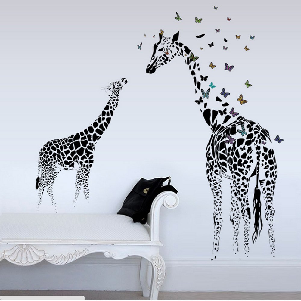 fashionbeautybuyHappy Giraffes Butterflies Wall Decal Home Sticker PVC Murals Paper House Decoration Wallpaper Living Room Bedroom Art Picture for Kids Teen Senior Adult Baby
