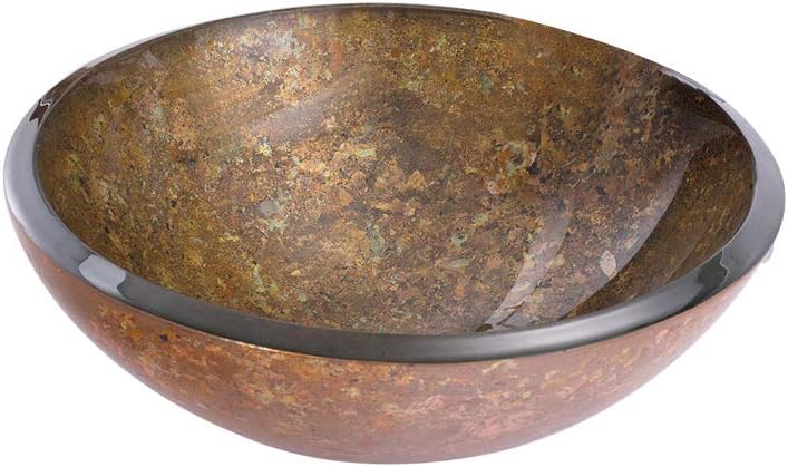 Thicken Round Tempered Glass Bathroom Vessel Sink Brown Pattern Counter Top Installation Modern Artistic Vanity Sinks Glass Vessel Sink with Pop up Drain,Singlesink