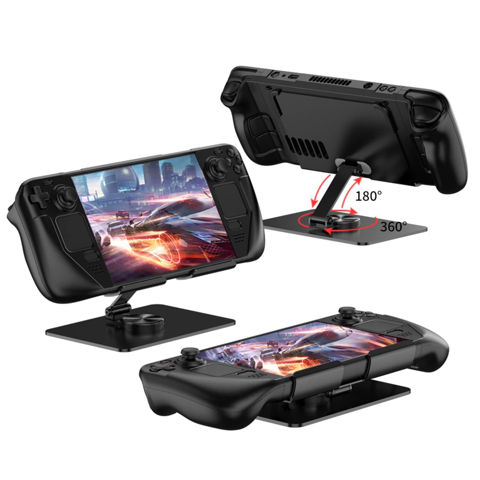 COQUE Funda de consola de juegos de mano para Steam Deck, funda de protección contra caídas, soporte plegable de metal, juego 2 en 1 para juegos móviles Steam Deck-Negro