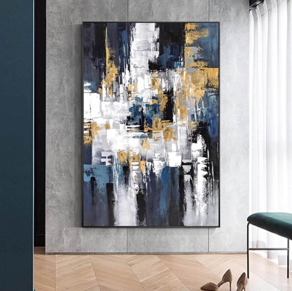 Peinture à l'huile texturée faite main grand format abstrait vertical