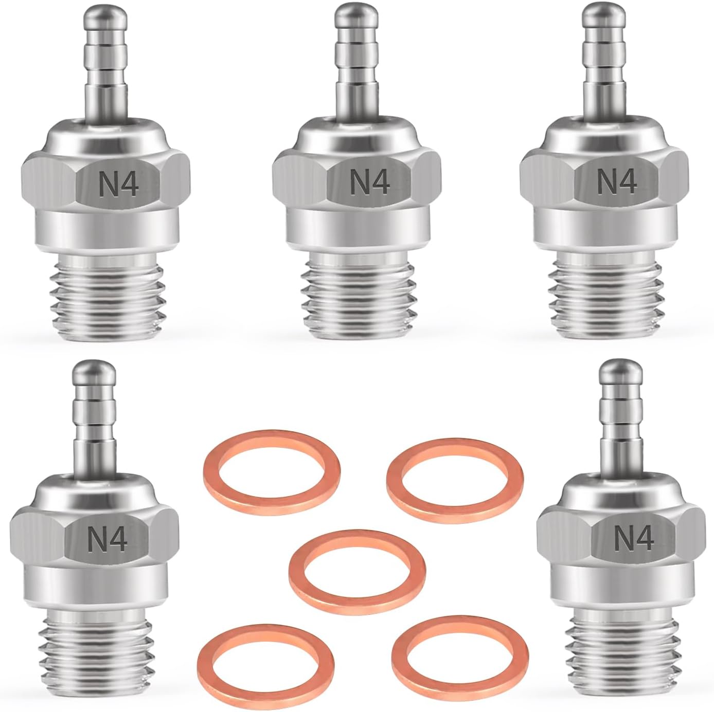 N4 Hot Glow Plug Spark Plugs for Traxas T-maxx Kyosho HSP1 HPI Redcat 1/8 1/10 RC Car Truck Buggy Accessories, 5 Pack Powerful 70117 Nitro Engine Parts Replace OS 8