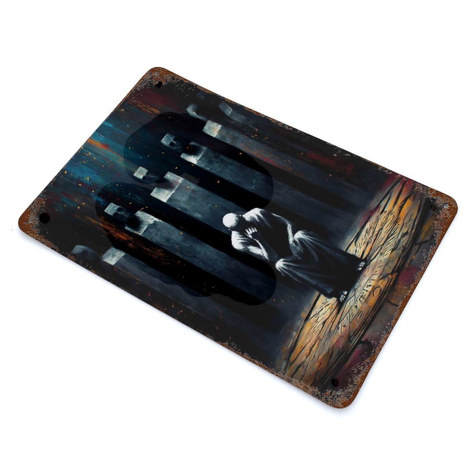 Garage Style The Monument to The First Lie – The One Who Lowered His Gaze Distressed Metal Wall Sign 11.8"x7.9", Novelty Wall Decor for Bar And Workshop