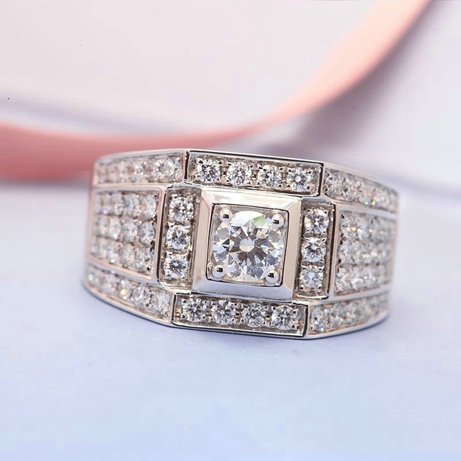 Anello Uomo Matrimonio, Anello di Matrimonio Oro 18K Larga 0.3ct Rotonda Moissanite/Diamante Coltivato In Laboratorio/Diamante Anello Uomo