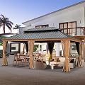 12x20ft Hardtop Gazebo with Galvanized Steel Double Roof, Netting and Curtain, Permanent Metal Pavilion with Aluminum Frame for Outdoor Patio Lawn Yellow Brown As Shown