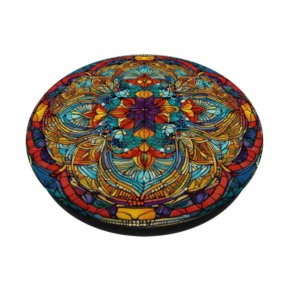 Bohemian Kaleidoscopic Mandala Trippy Rave Festival PopSockets Swappable PopGrip, Black - Image 2