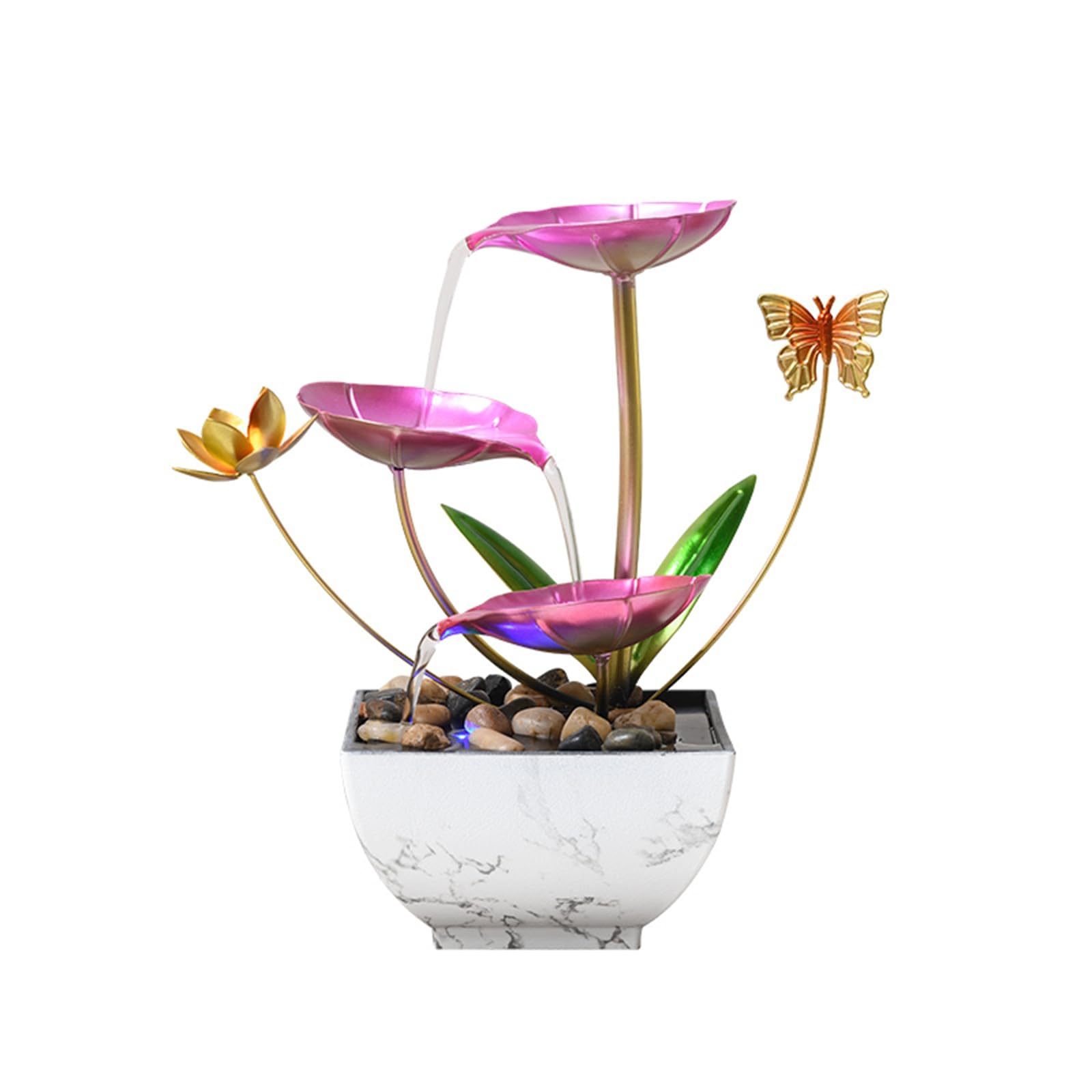 Pink Tabletop Water Fountain, USB Desktop Sleep Waterfall, Women Office Decor, Zen Garden for Desk