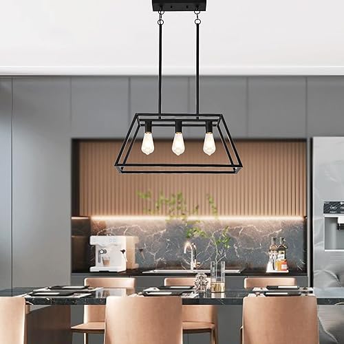 Miniatura 10 de HQZBPT Iluminación colgante para isla de cocina, lámpara colgante lineal, color negro mate, 4 luces, iluminación colgante industrial para isla de