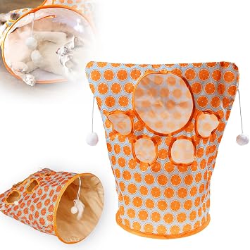 2025 New Pet Cat Play Tunnel Toy - Collapsible Interactive Cat Drill Bag Pet Toy with Plush Ball Orange