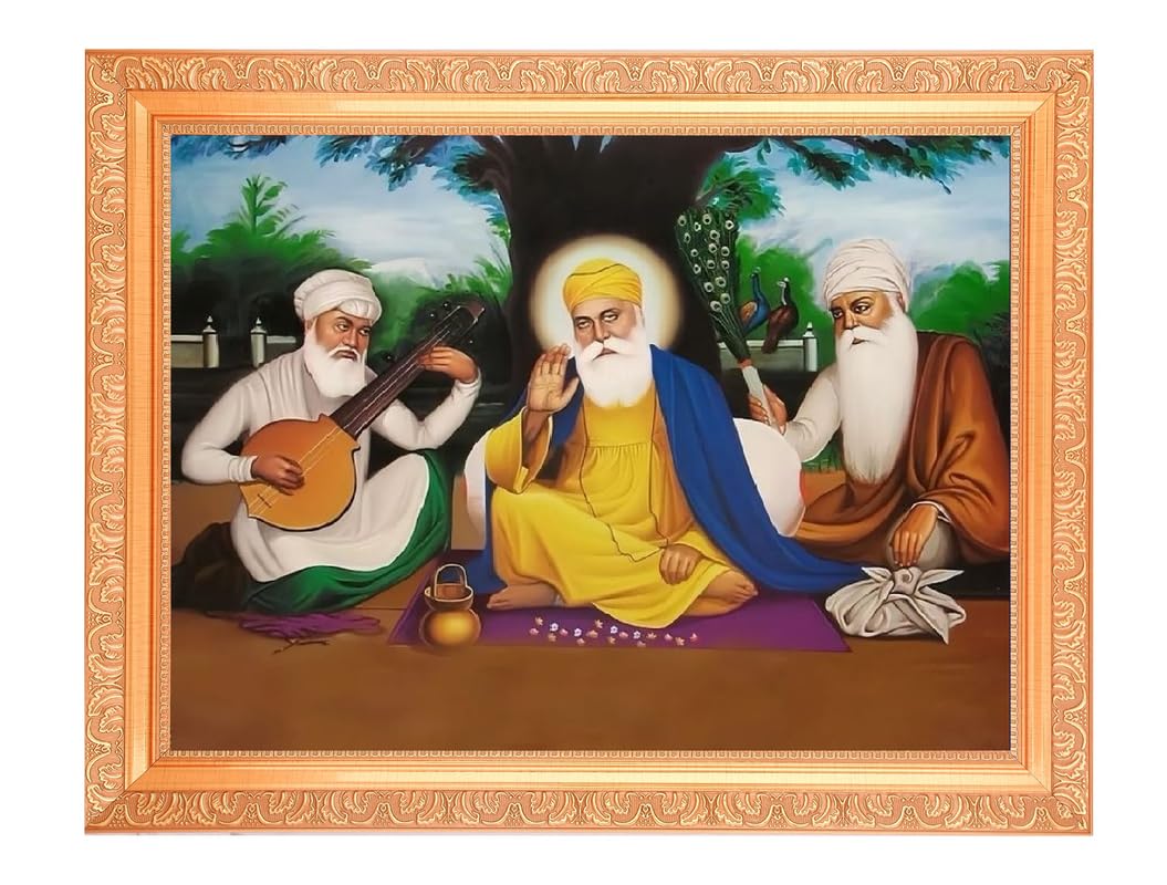 Affiche Shri Guru Nanak Devji anti-ternissement cadre doré