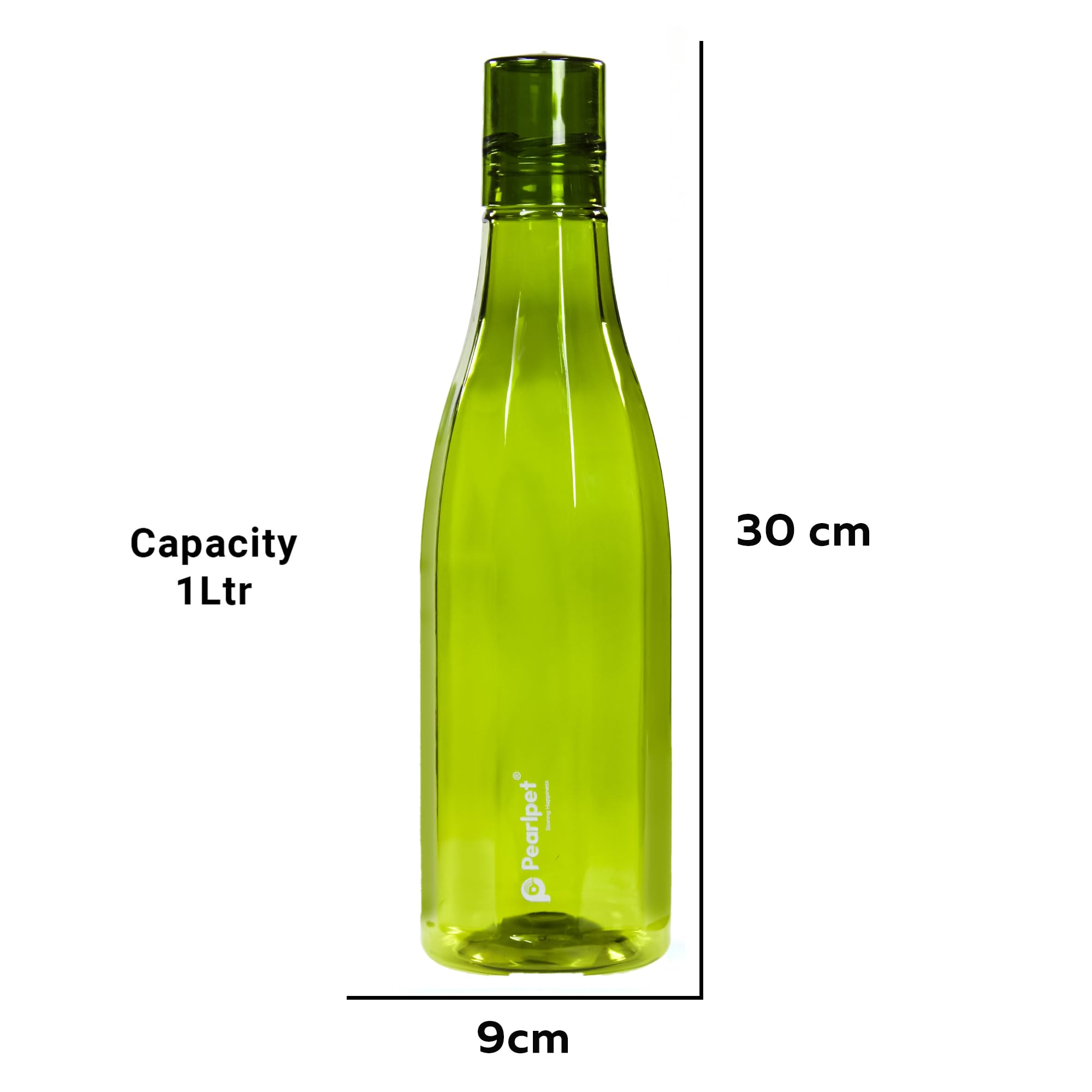 PEARLPET Azzure - Juego de 6 botellas de agua de plástico sin BPA, 1000 ml, color verde