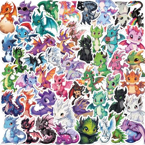 50PCS Cool Dragon Stickers Cute Mythical Creature Vinyl Decals for Laptop Water Bottle Skateboard Teacher Reward Party Favors(Dragon)
