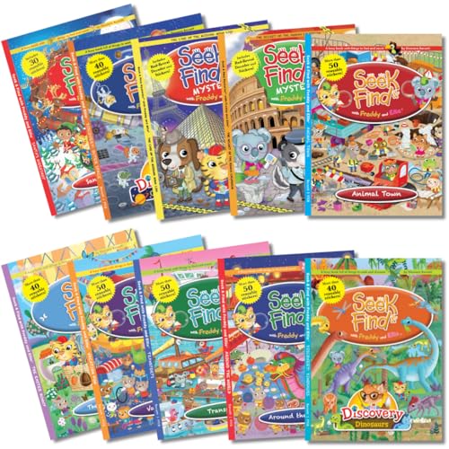 Seek &amp; Find with Freddy &amp; Ellie 10-Book Set – Hidden Object, Sticker &amp; Activity Books for Kids – 32 Pages &amp; 50+ Stickers Per Book – Screen-Free Travel &amp; Activity Set