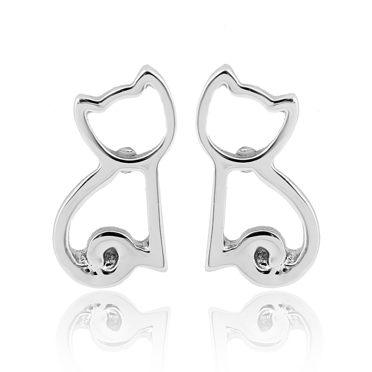URBAN SHe° Cat Kitten Silver Gold Pated Copper Studs Earrings Sitting Cat Cut-Out Studs
