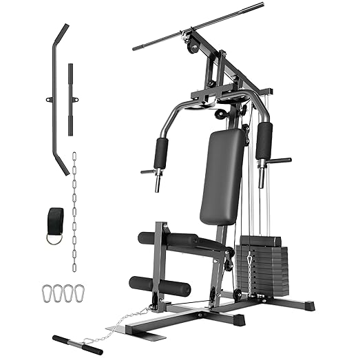 GarveeLife Home Gym Machine System with 100LBS Weight Stack, Multifunctional Weight Machine, Full Body Workout Station Exercise Equipment, All in One Home Gym with Pulley System for Strength Training