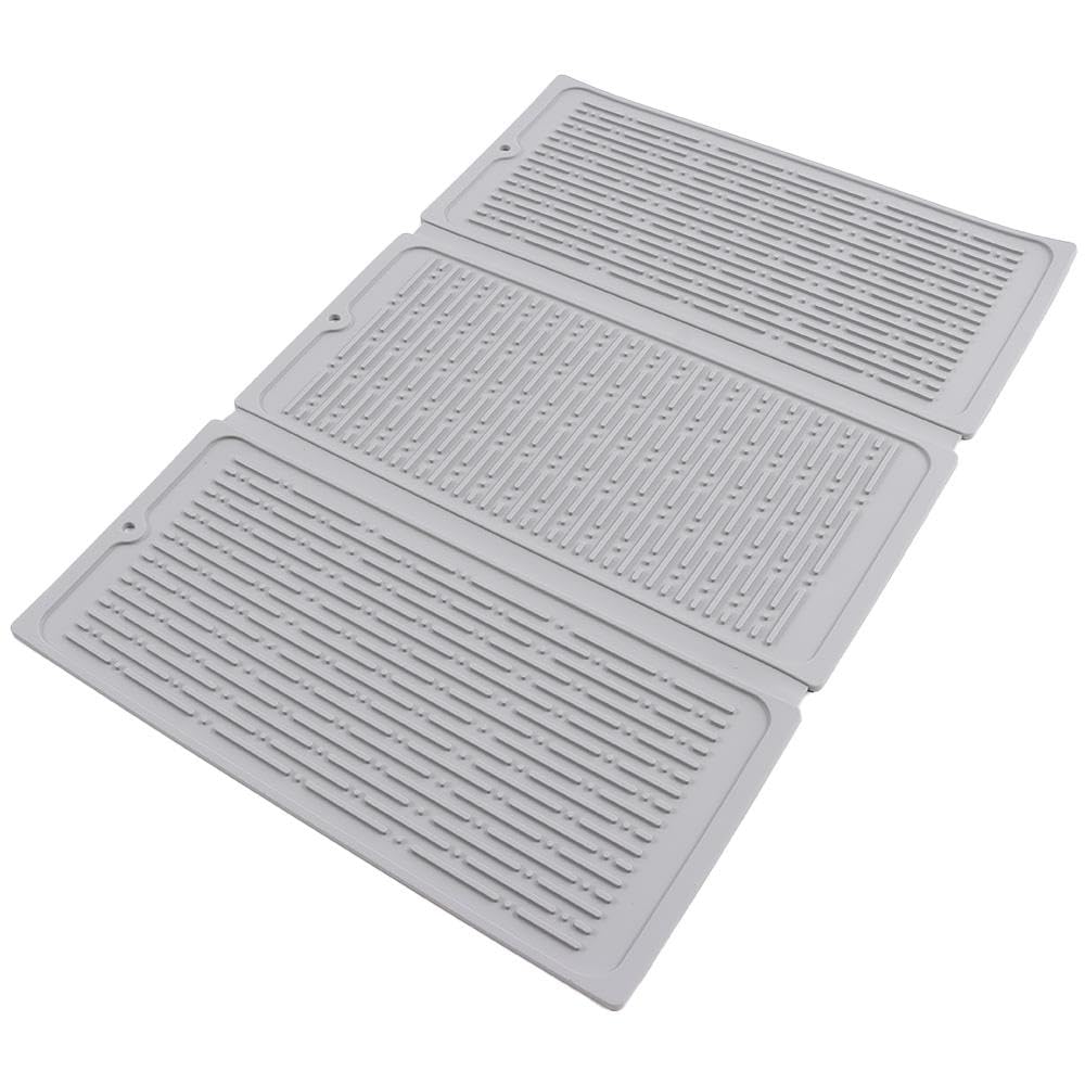 Tappetino scolapiatti pieghevole in silicone, 50 x 35 cm, antiscivolo, grigio, per piano di lavoro della cucina, perfetto per posate, ciotole, piatti, salvaspazio