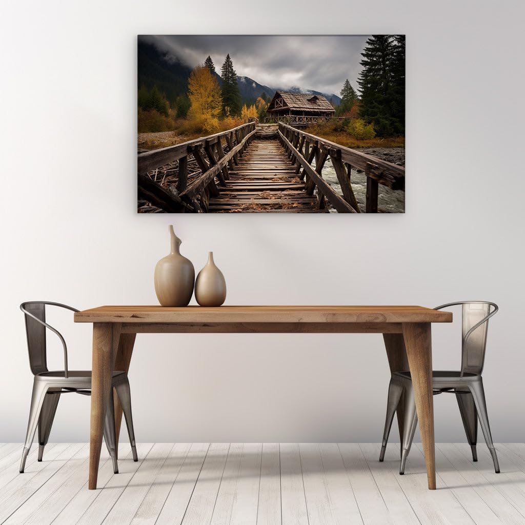 Canvas for Living room. Rustic Serenity Crossing Into Nature's Embrace, 27 x 18 inch Canvas Wall Art - Ready to Hang