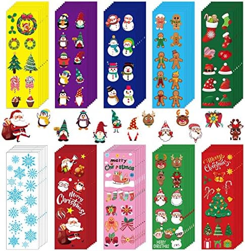 FEBSNOW 120 Sheets Christmas Stickers for Kids, Assorted Holiday Stickers Over 1380pcs Christmas Party Favors Gifts Vinyl Waterproof Christmas Scrapbook Stickers Crafts Snowman Snowflakes Santa Claus Small Stickers for Xmas Decorations