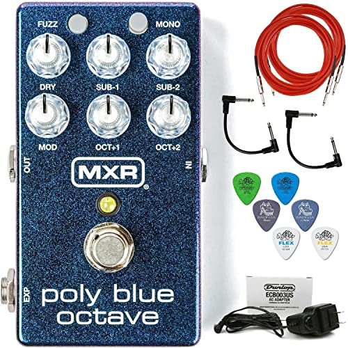 Briskdrop MXR M306 Poly Blue Octave Bundle with 2 Patch Cables, 2 Instrument Cables, 6 Dunlop Picks...