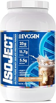 Evogen Isoject - Whey Protein Isolate | Ultra-Pure Whey Protein Powder with Ignitor Enzymes, BCAAs, and EAAs | Enhanced Absorption & Recovery | Vanilla Cold Brew Coffee | 25 Servings