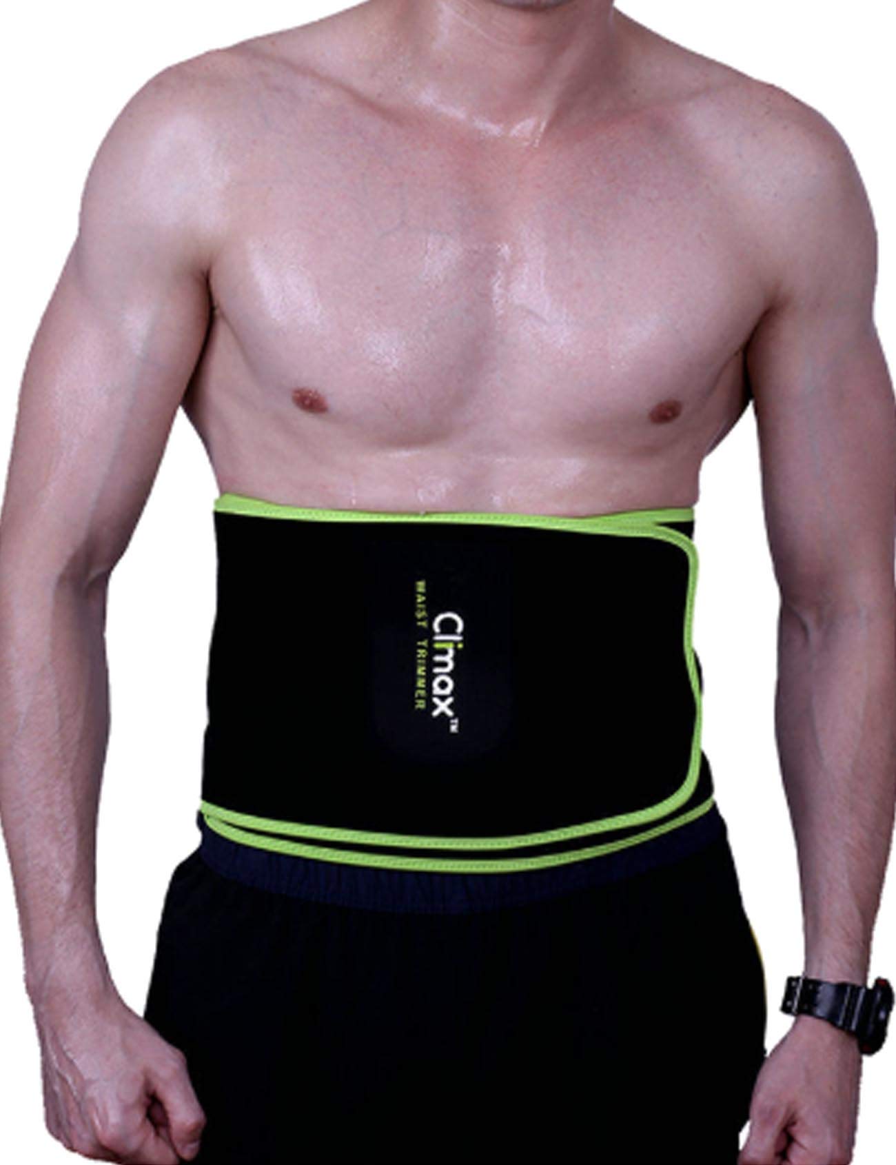 Bestgift Unisex Waist Trimmer Sweat Wrap Sauna Belt with Comfortable Phone Pocket Black+Green One Size