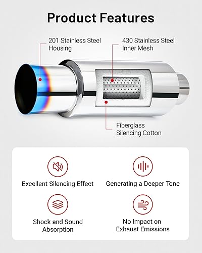 Vista 4 de EVIL ENERGY Silenciador de escape, punta de escape de acero inoxidable, longitud universal de 18.5 pulgadas