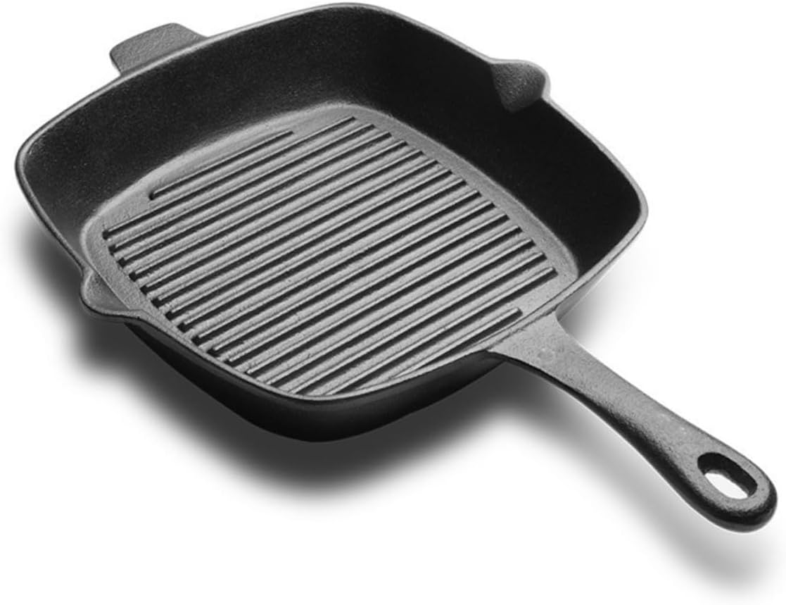 KICHOUSE Non-stick Cast Iron Grill Pan for Induction and Gas Stoves Versatile Frying Pan for Steak and Vegetables and Easy to Clean