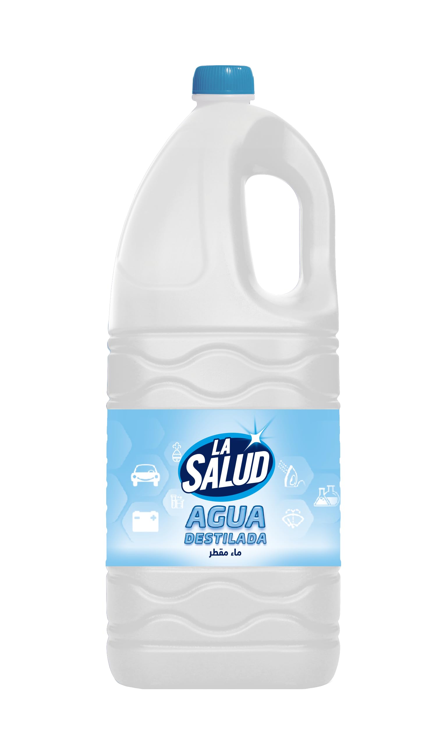 MUNTRADE La Salud Acqua Distillata 5L, Confezione da 2 Taniche | 10 Litri per Ferri da Stiro, Pulizia a Vapore, Umidificatori, Batterie, Radiatori e Tergicristalli | Uso Tecnico | Non Potabile