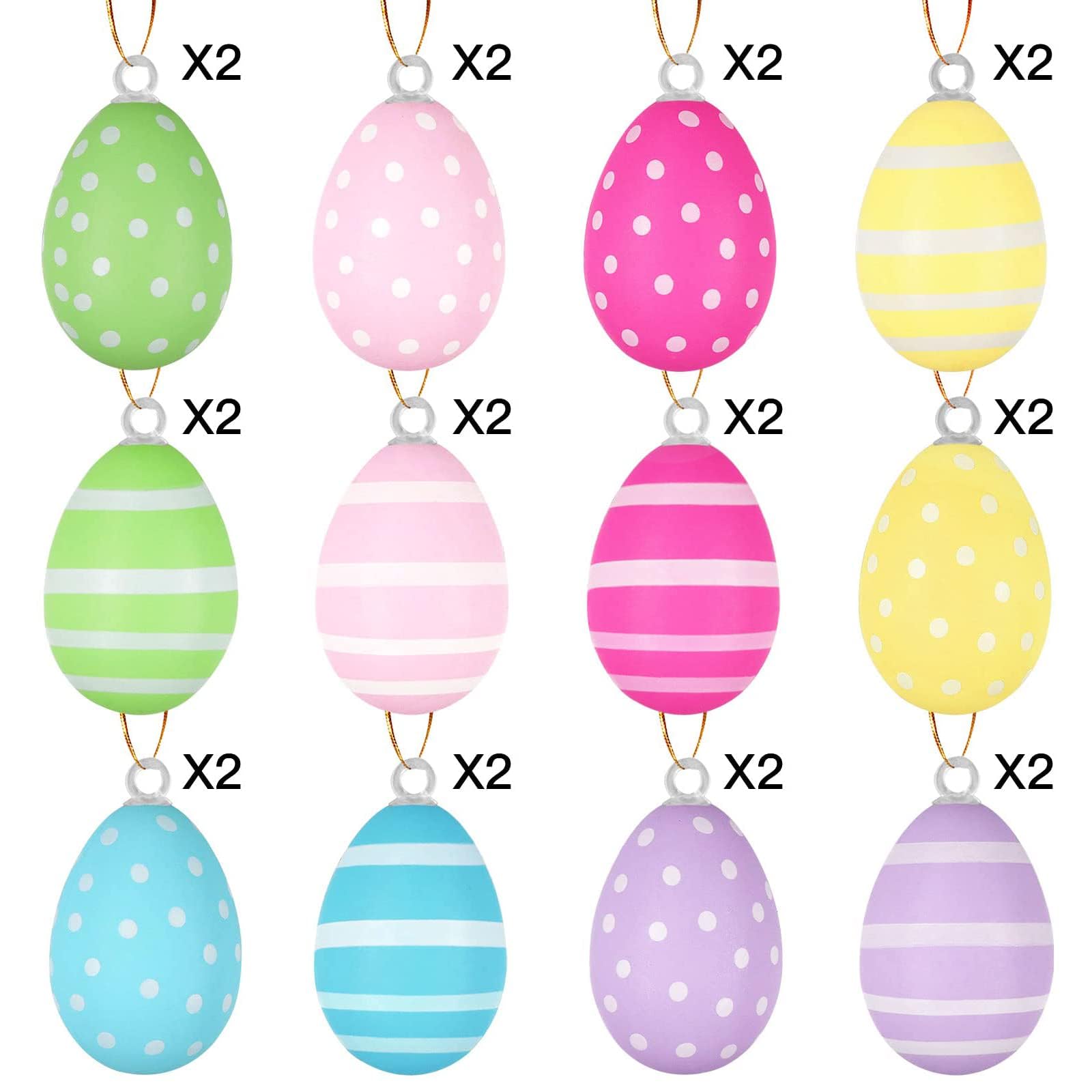 Luclay 24x Huevos De Pascua Decorativos Huevos De Plástico Para Colgar Con Patrones Para Fiesta De Pascua Decoración Colorida Decoración De Pascua Manualidades Actividades Para Familias
