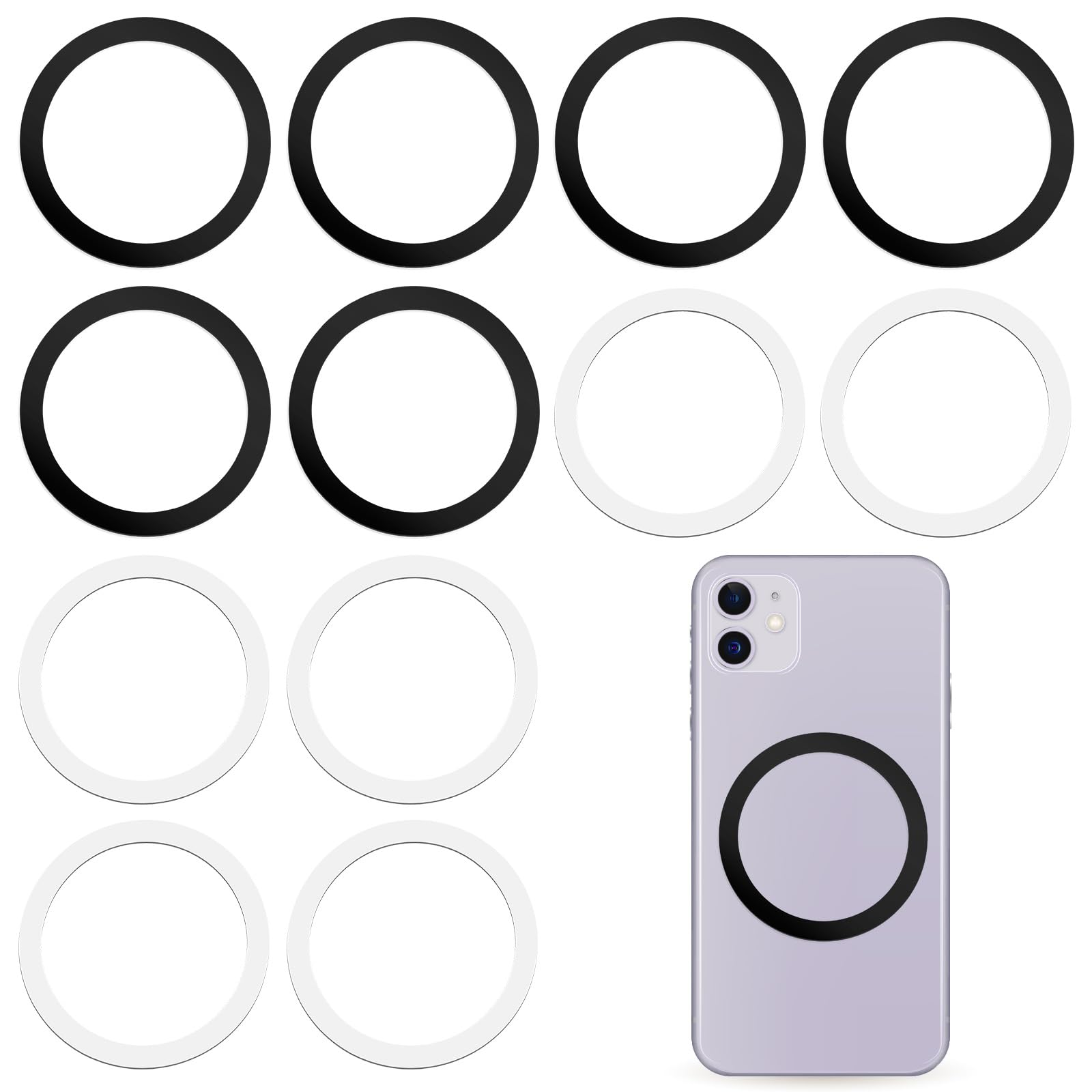 Lot de 12 anneauxmagnétiques pour coque de téléphone portable - Anneau magnétique en métal autocollant - Plaque métallique pour voiture