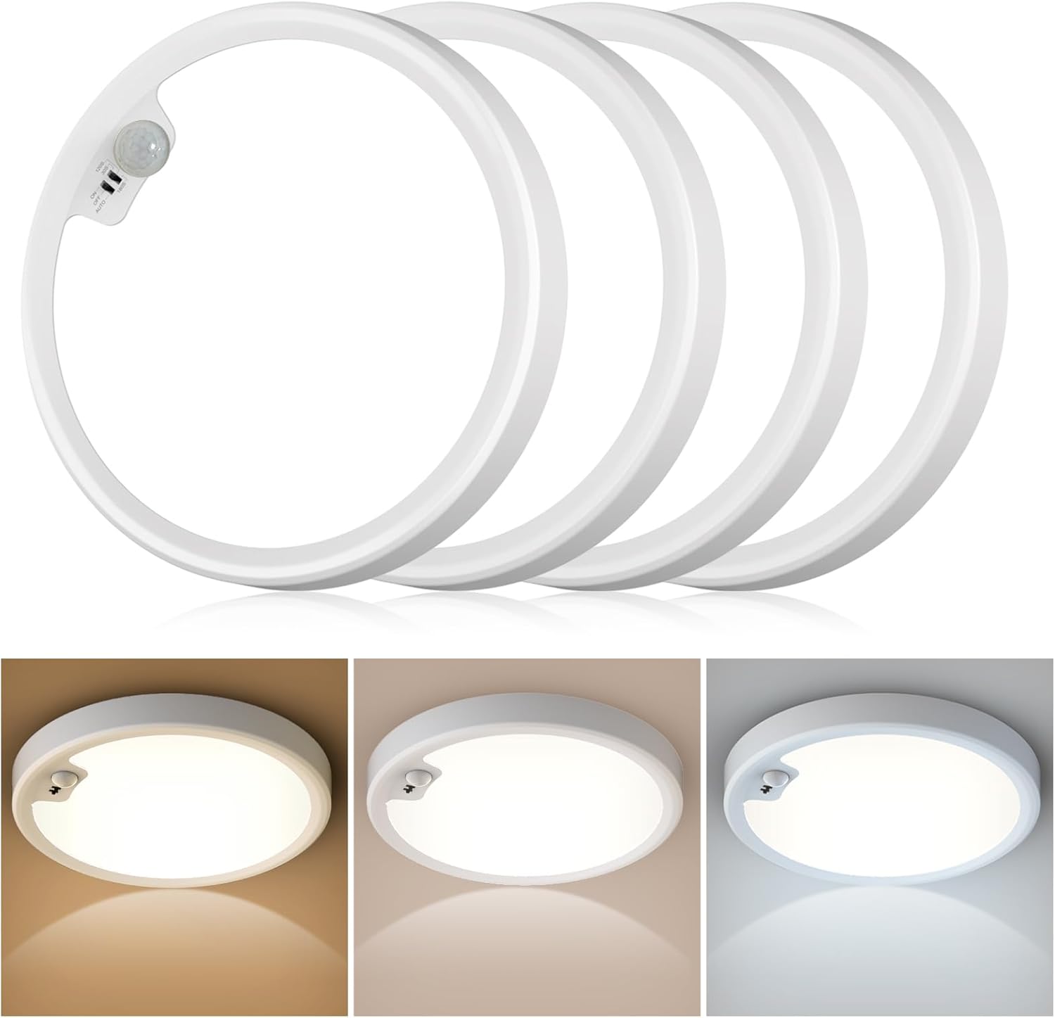 4PACK Flush Mount Ceiling Light Fixture Wired, Motion Sensor Ceiling Light 18W/1600LM, Motion Sensor Light Indoor for Stair Closet Porch Hallway Laundry, Time Dimmable Ceiling Lights 3000k/4000k/6000k