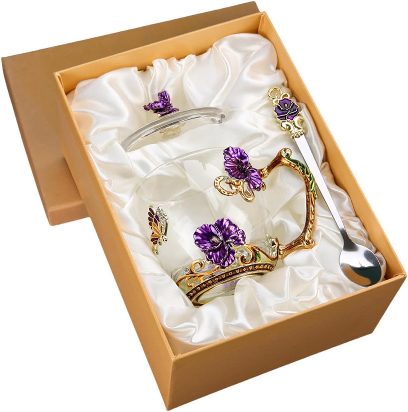 Glass Tea Cup Set for Special Celebrations, Red