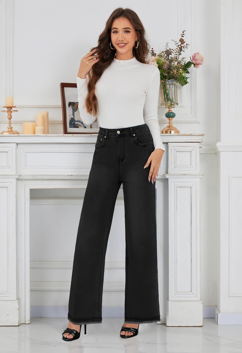 Metietila Womens Baggy Jeans High Waisted 90s Wide Leg Distressed Denim Pants with Raw Hem for Casual Comfort - Image 4