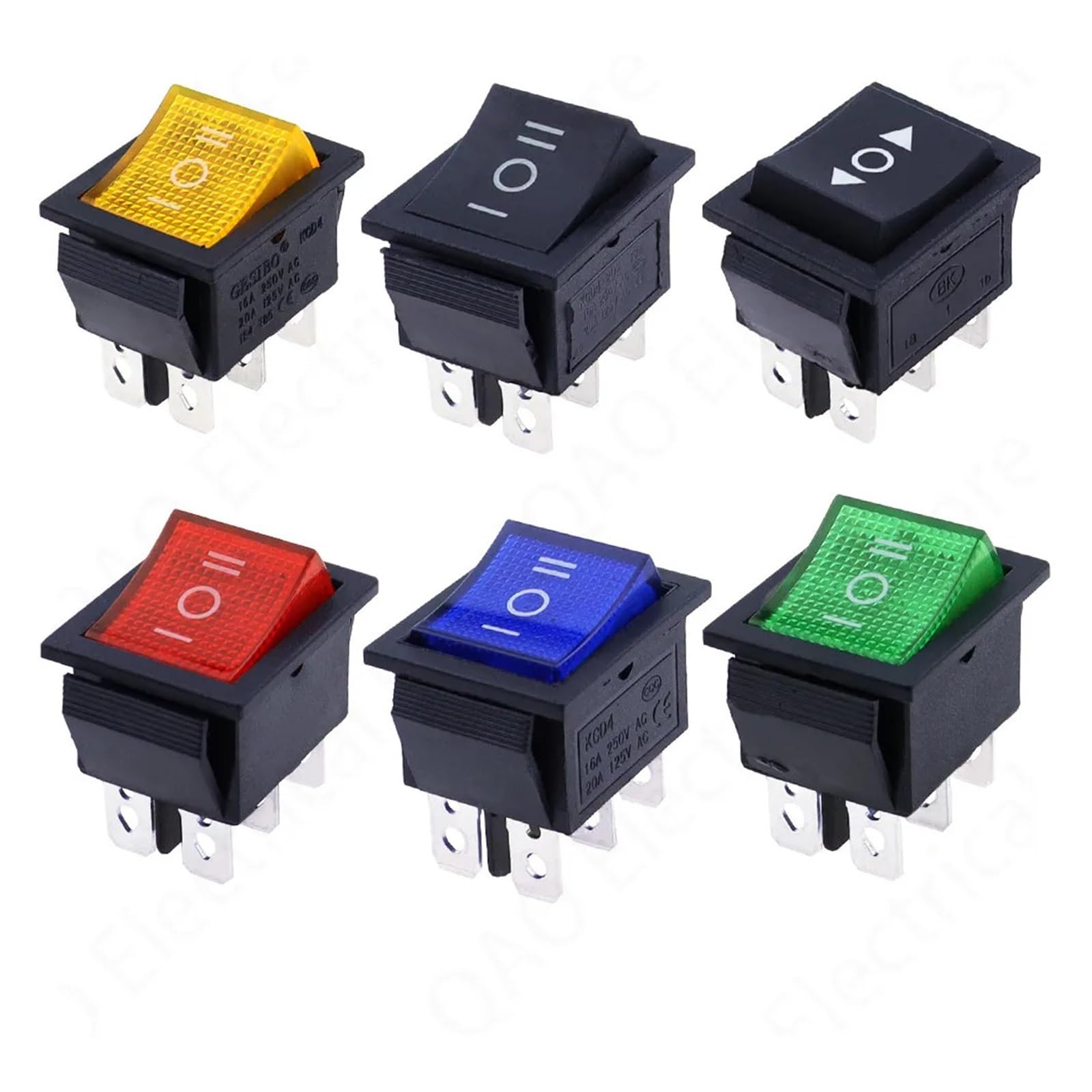 TSIOHKBS KCD4 1PCS Rocker Switch Power Switch ON-Off-ON 3 Position 6 Electrical Equipment with Light Switch 16A 250VAC/ 20A 125VA (Yellow)