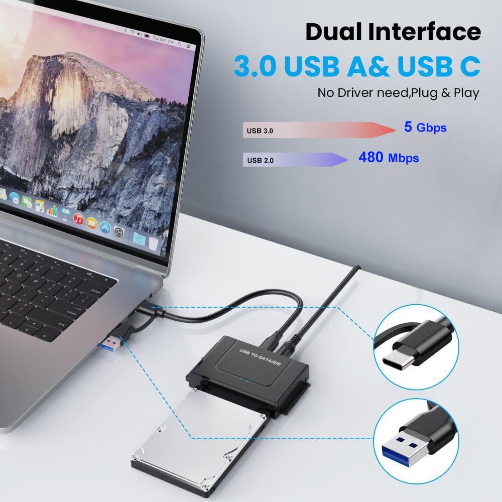 Adapter USB 3.0 na IED SATA, USB + typ C na zewnętrzny dysk twardy