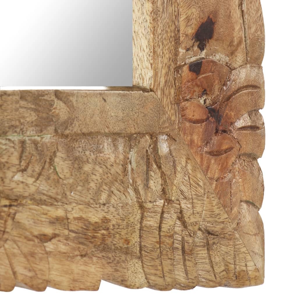 Spiegel aus massivem Mangoholz 50 x 50 cm mit handgeschnitztem Muster, freistehend für Flur Garderobe Schlafzimmer Bad, Deko Wand Spiegel für Make-up und Rasur