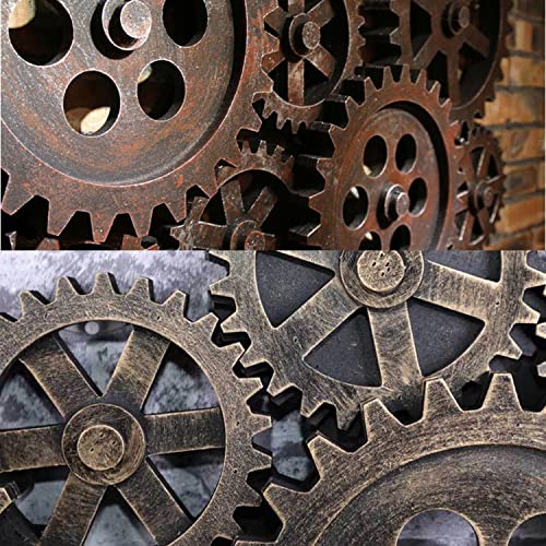 Decorazione Murale Decorazione da parete con ruota dentata grande, decorazione da parete con ingranaggi in stile industriale Steampunk da 90 cm, 8 sculture da parete collegate con ingranaggi in legno,
