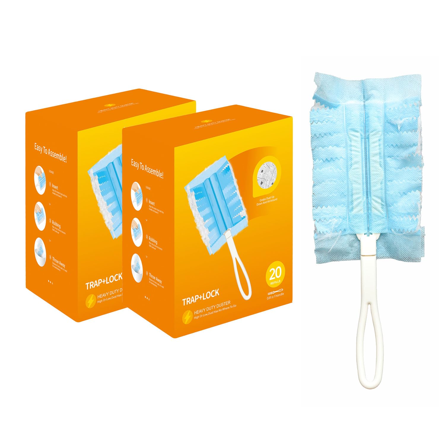 GUOYUANGLO Disposable Dusters for Cleaning Multi-Surface Dusters Refills Heavy Duty Duster Kit(40Counts+2Handle)