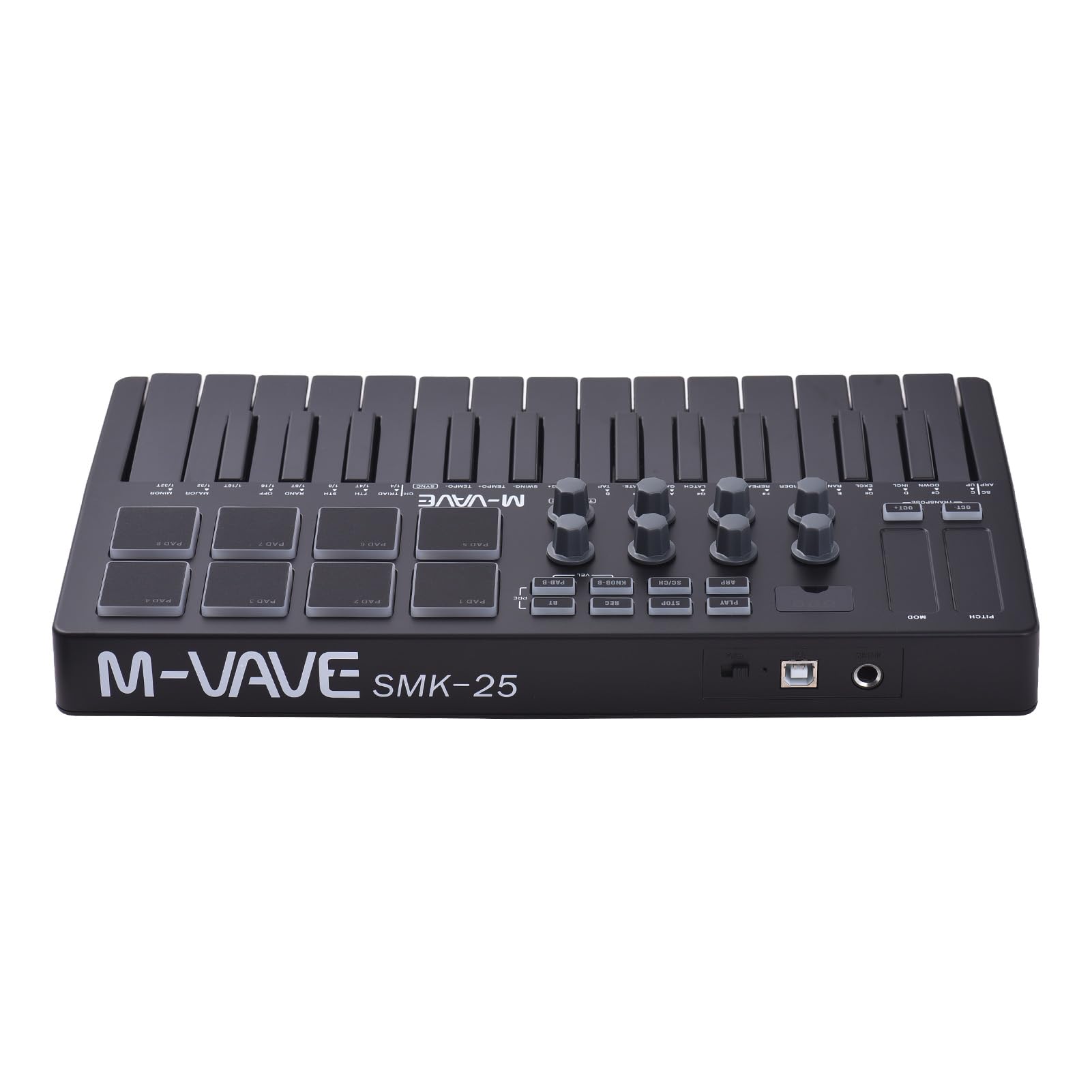 Controlador de Teclado MIDI de 25 Key, Almohadillas Retroiluminadas RGB, Batería Calchargable, Perillas Asignables MIDI, para Producción de Música, con Windows/Mac/iOS/Android,