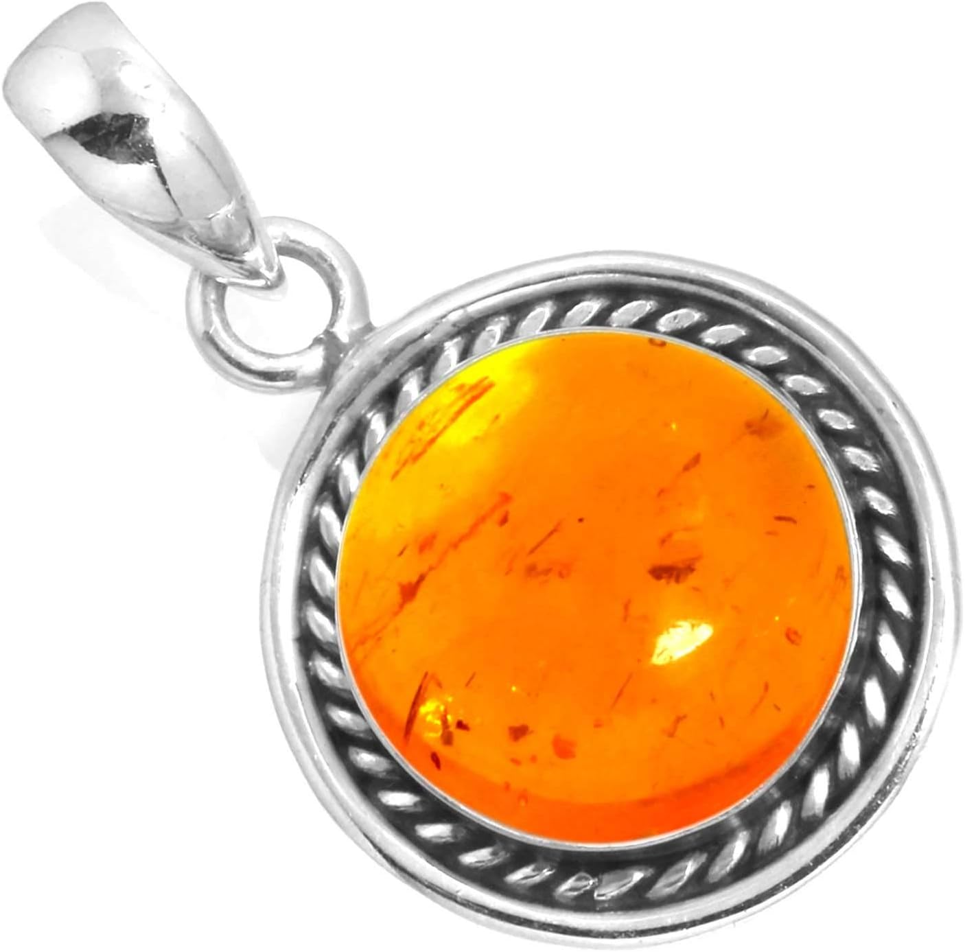 JEWELOPORIUM Chunky Natural Gemstone Pendant Necklace For Women Garnet, Lapis, Crystal, Agate Round Boho Genuine 925 Sterling Silver Handmade Jewelry
