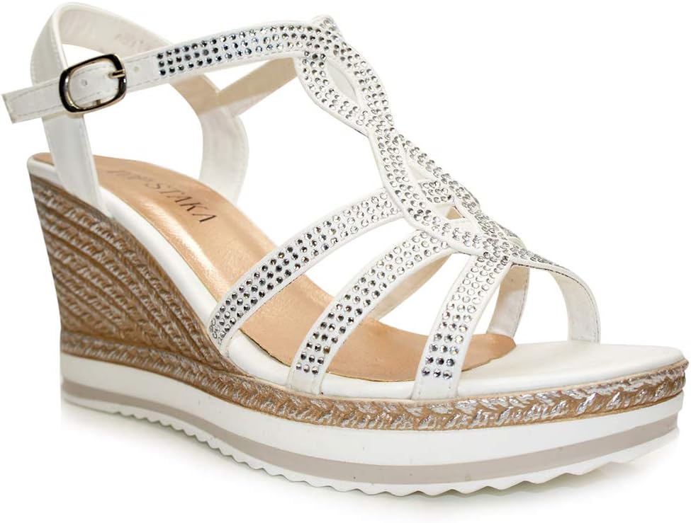 IVACHY Womens Wedge Ladies Crystal Sparkling Sandal Shine Espadrille Platform Shoes Size UK