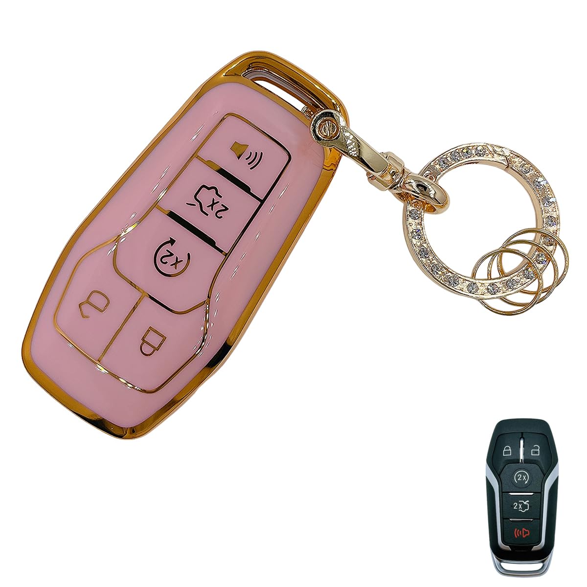 OVIOBOER Pink Soft TPU Key Fob Cover Case Protector for Ford, Keychain, Accessories for Fusion Mustang F150 Edge Explorer Lincoln MKZ MKC MKX Smart