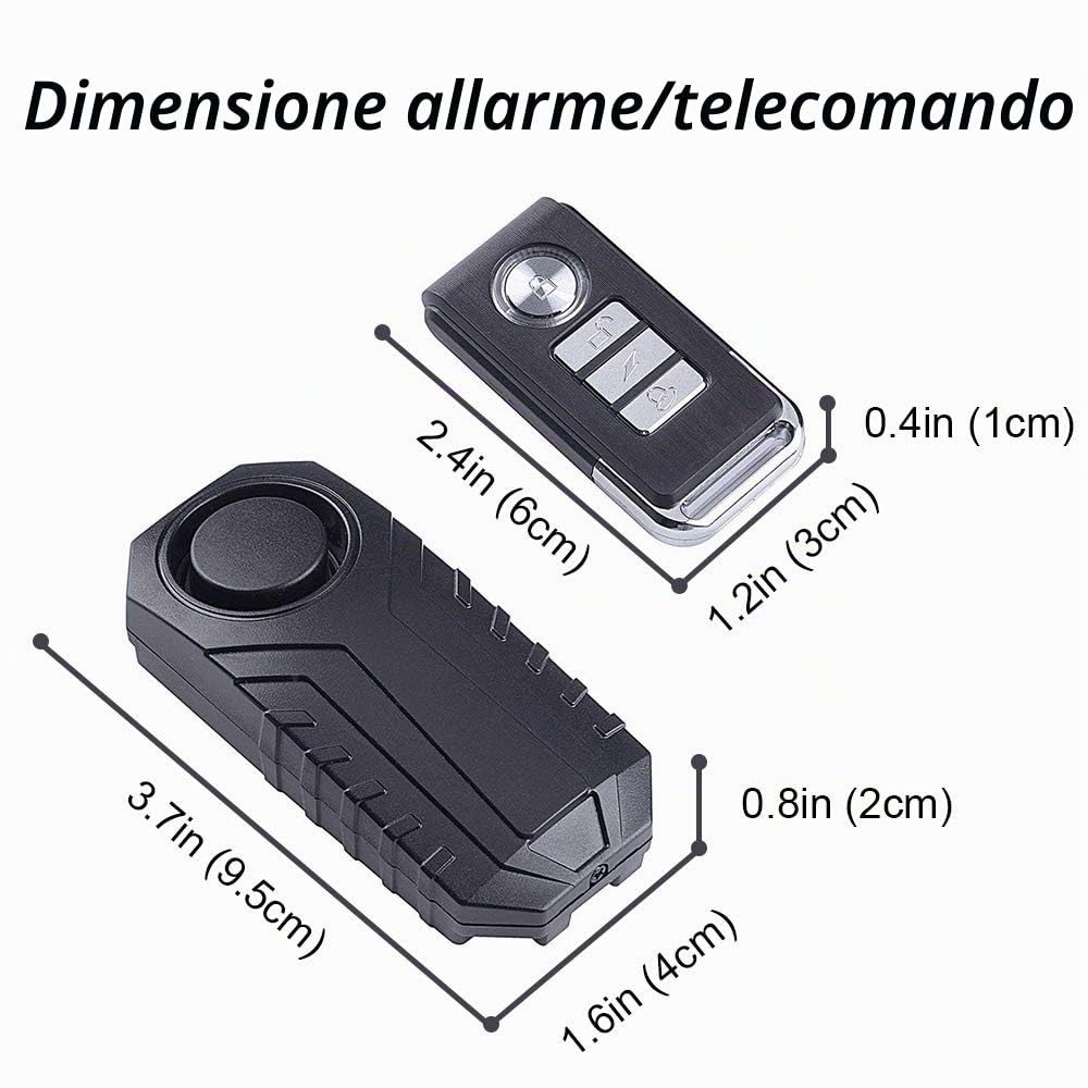 Mengshen Allarme per bicicletta da 113 dB, wireless, con sensore di movimento a vibrazione, impermeabile, con sistema di allarme di sicurezza remoto, per bici, scooter, auto (4 sensori con 2