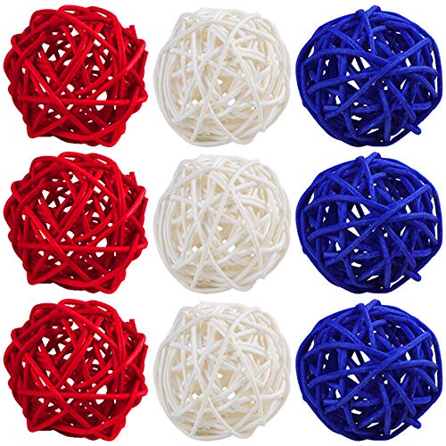 Stmk 9 Pcs 3 Inch Wicker Balls Decorations, 4Th Of July Rattan Balls Decorative For Home Decor Diy Vase Bowl Filler Ornament Baby Room Nursery Décor Wedding Table Decoration (Red, White, Blue) #TOP5