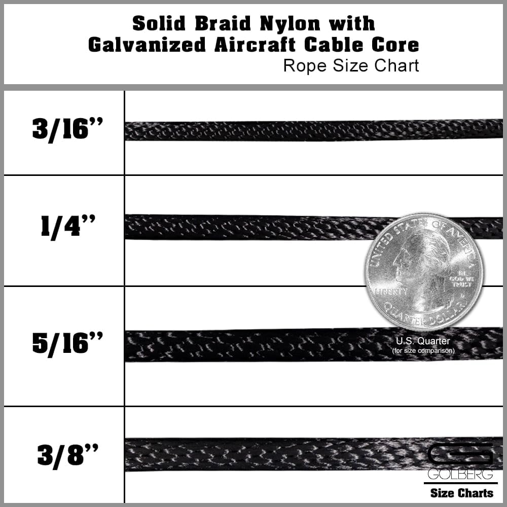 Golberg - Cable de alambre galvanizado trenzado de nailon – Cuerda de ala ala – Núcleo de cable de avión – Alta resistencia a la tracción (5/16 pulgadas x 100 pies) – Marrón