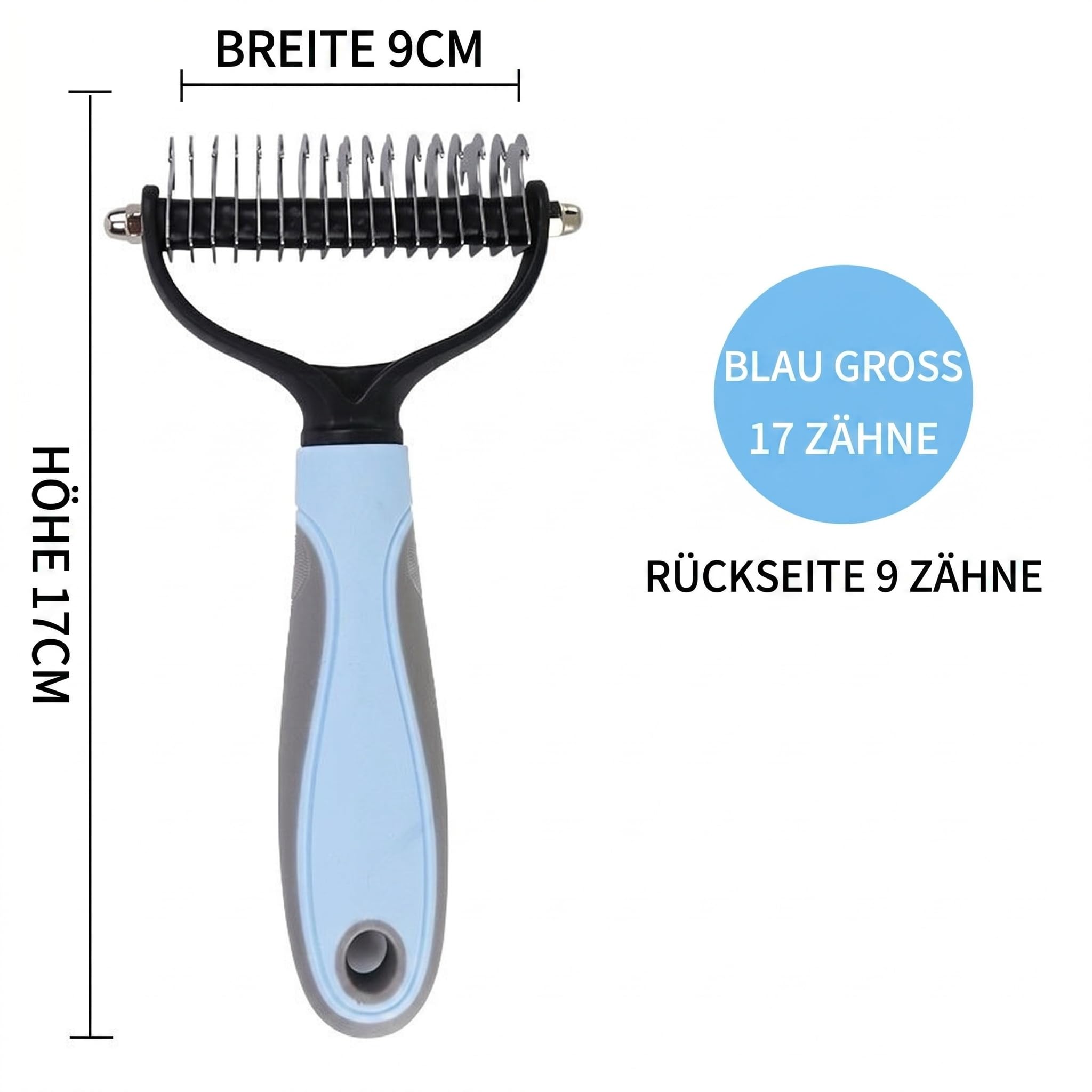 Pet Pro Grooming Tool, Unterwollkamm für Hunde Katzen 17 Zähne 2pcs | Edelstahl, TPR Griff, 17 Zähne, 2er Set, Langhaar Kurzhaar, Rundkopf, Fellpflege, Entfilzen, Blau Rosa