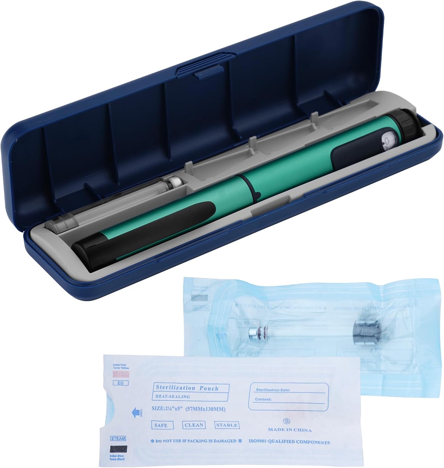 Personal Reusable Pen Injector - 80 Unit Metal Pen, Plastic Case and 2Pcs 3ml Cartridges (Green)