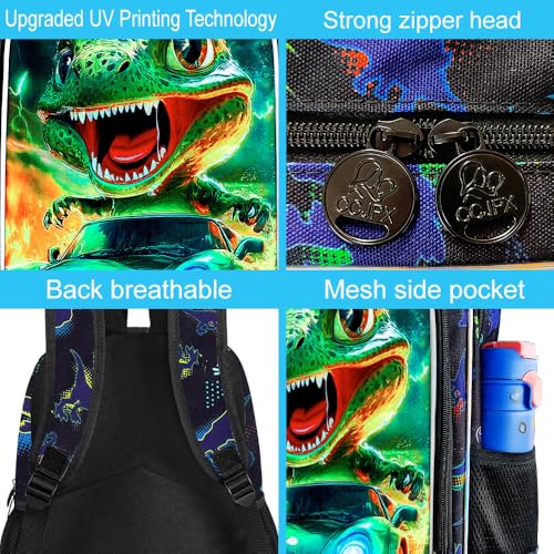 Image of 16 inch Dinosaur Backpack, Boys Kids Bookbag with Lunch Box, 3Pcs Dino Cars School Backpacks for Elementary Preschool Kindergarten (Black)